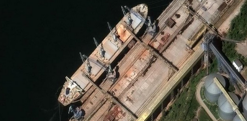 Russian Ship being loaded with Ukrainian Grain